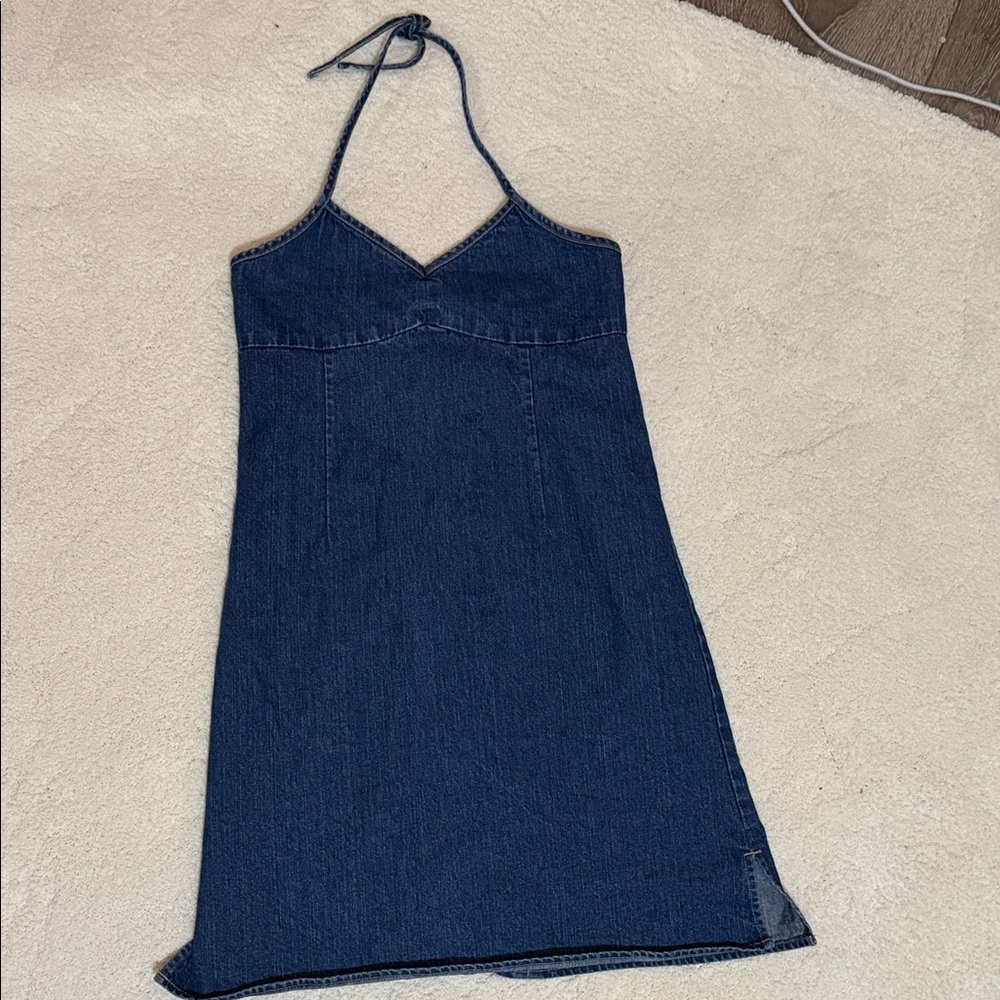 Old Navy Dark Blue Denim Backless Halter Dress